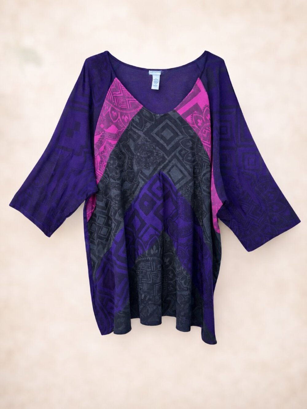 Catherines Plus Sized Purple/Gray/Blk/Fushia Rounded Neck Tunic - 5X